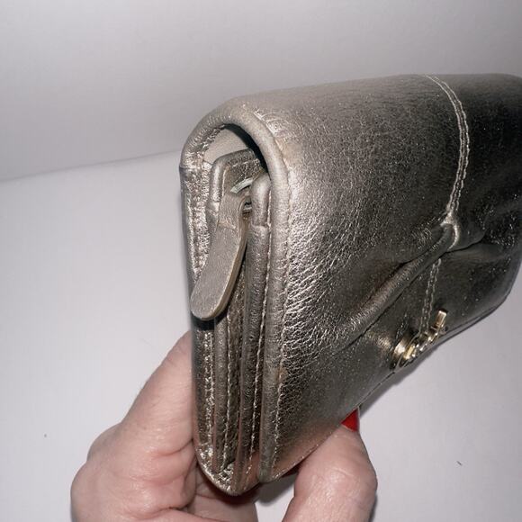 Coach Ashley Leather Pleated Bi-fold Wallet Bronze Metallic Gold W/zipper - Picture 4 of 11